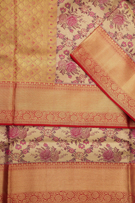 Rose Floral Trellis Meenakari Pure Tissue Silk Saree