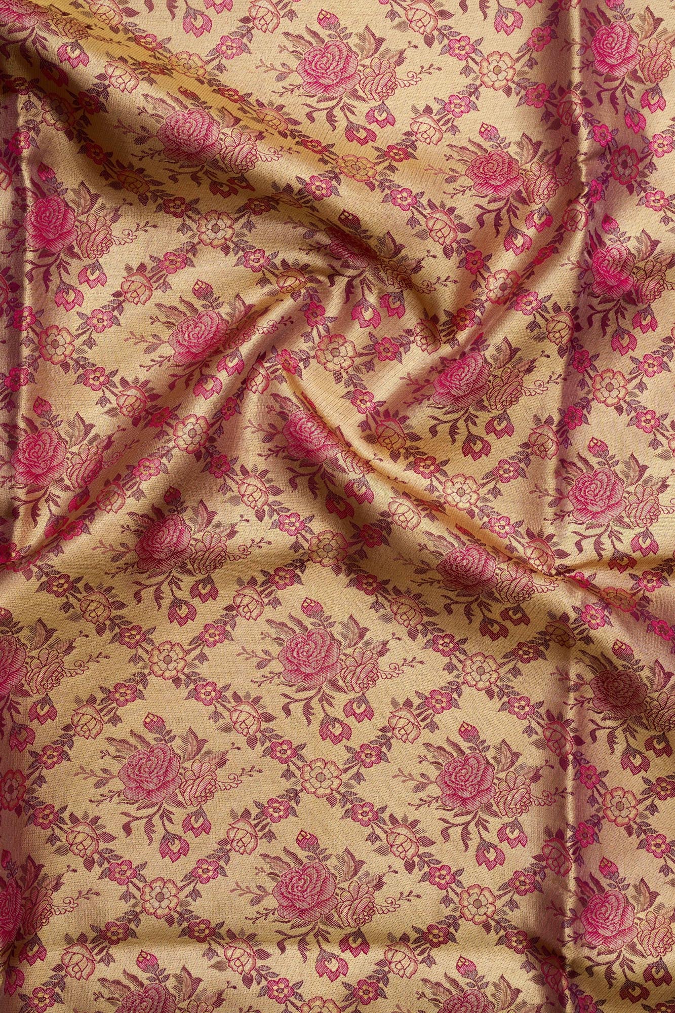 Rose Floral Trellis Meenakari Pure Tissue Silk Saree