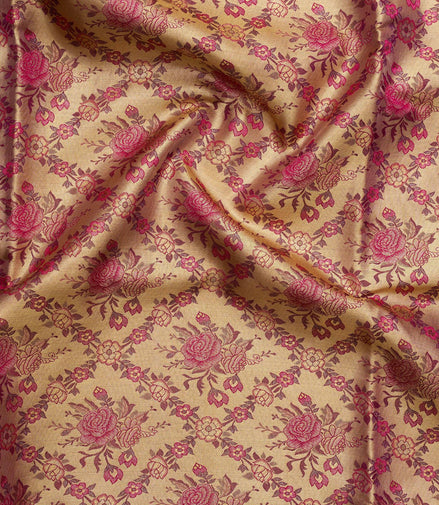 Rose Floral Trellis Meenakari Pure Tissue Silk Saree
