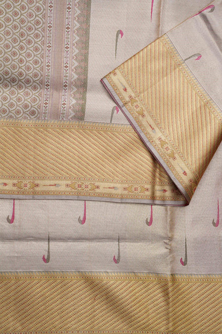 Paithani Style Paisley Motifs Gold & Silver Tissue Silk Saree