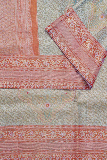 Traditional Paisley Medallion & Floral Jaal Pure Silver Zari Tissue Silk Saree (Pure Silver Zari with revalue)