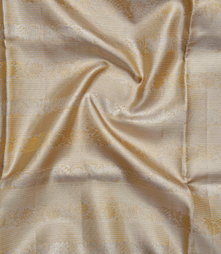Horizontal Stripe & Floral Vine Pure Tissue Silk Saree