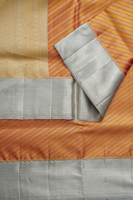 Diagonal Leaf Zari Design Tissue Silk Saree