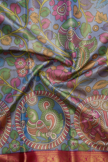 Kalamkari Peacock Design Tissue Silk Saree