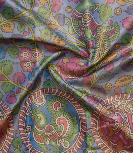 Kalamkari Peacock Design Tissue Silk Saree