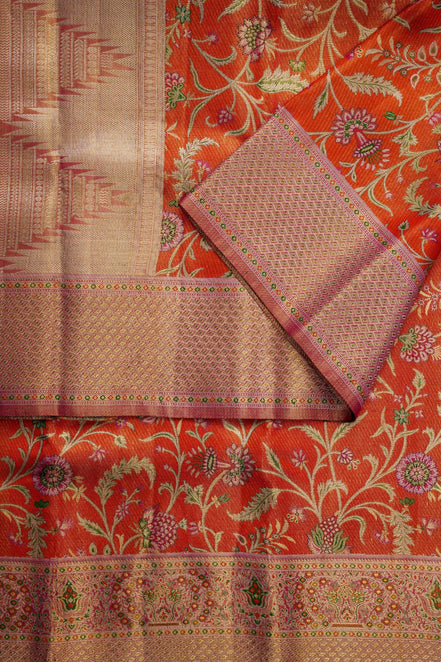 Vibrant Floral Jaal & Meenakari Motif Pure Silk Saree (Silver Touch)
