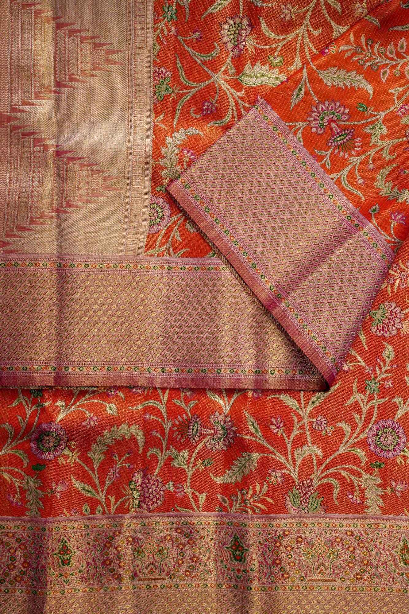 Vibrant Floral Jaal & Meenakari Motif Pure Silk Saree (Silver Touch)
