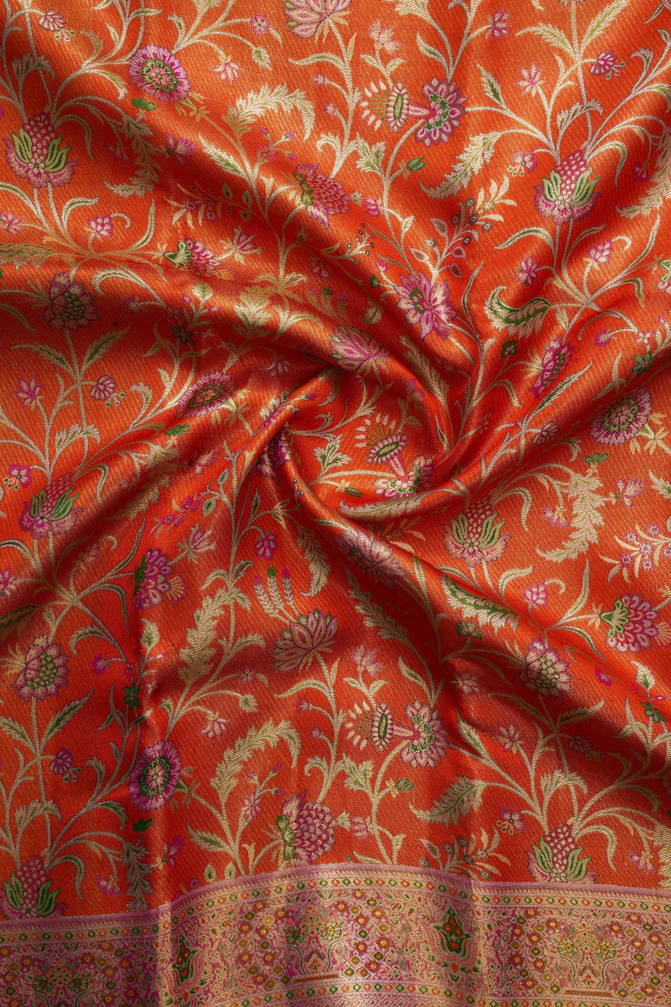 Vibrant Floral Jaal & Meenakari Motif Pure Silk Saree (Silver Touch)