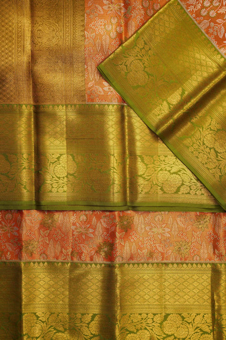 Floral & Foliage Seamless Pattern Tissue Silk Saree