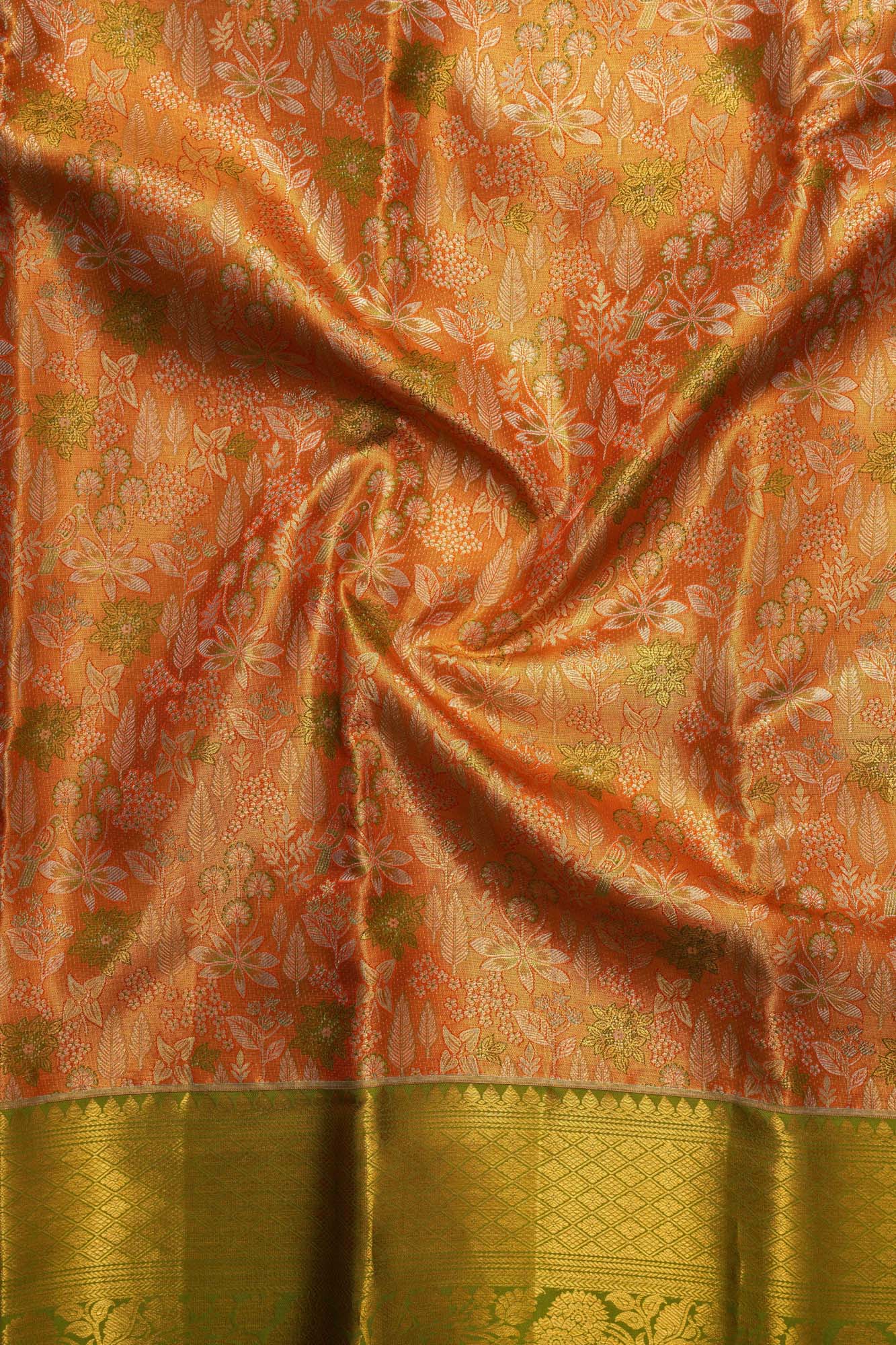Floral & Foliage Seamless Pattern Tissue Silk Saree