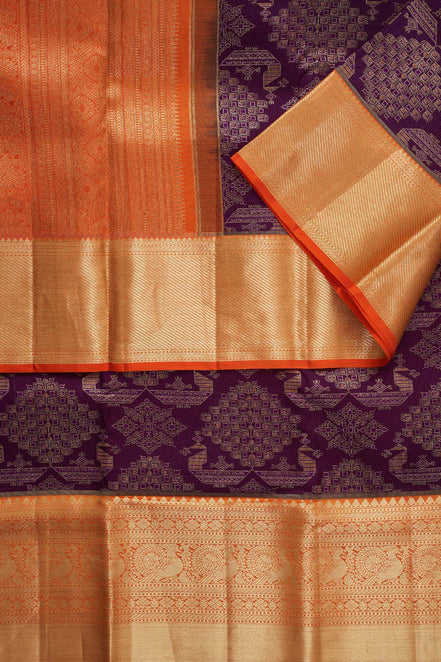 Royal Peacock & Geometric Tree Motif Pure Silk Saree