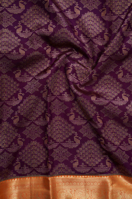 Royal Peacock & Geometric Tree Motif Pure Silk Saree