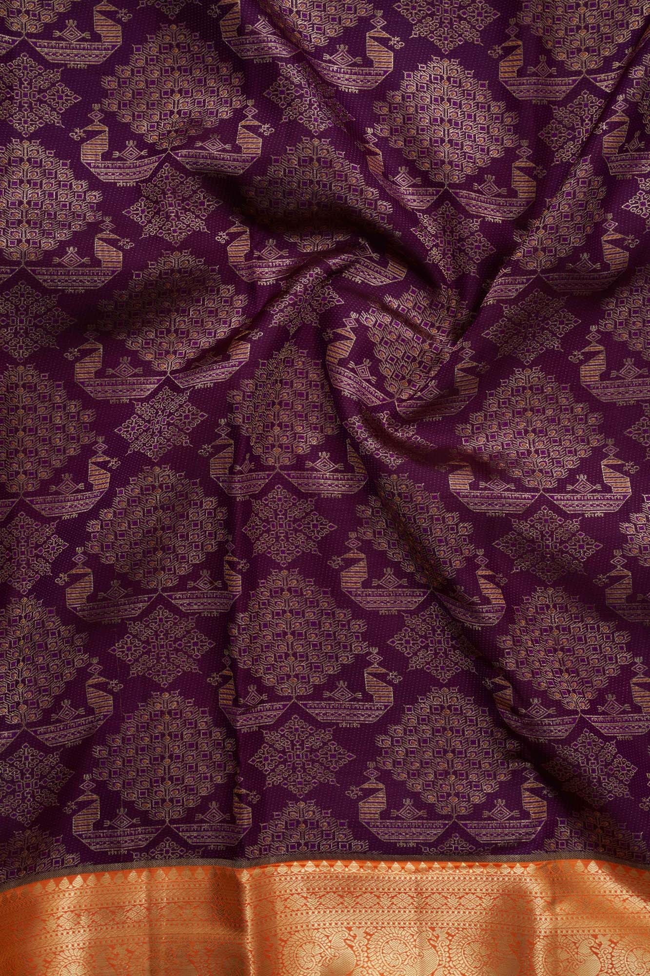 Royal Peacock & Geometric Tree Motif Pure Silk Saree
