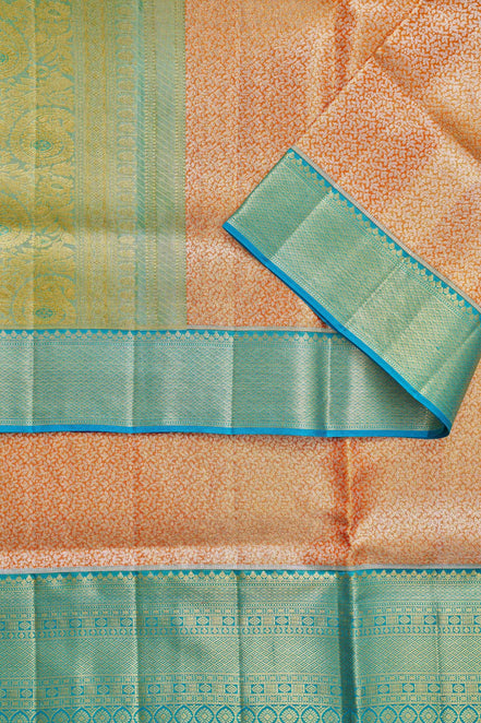 Micro-Leaf Jaal & Peacock Medallion Tissue Silk Saree