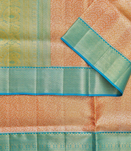 Micro-Leaf Jaal & Peacock Medallion Tissue Silk Saree