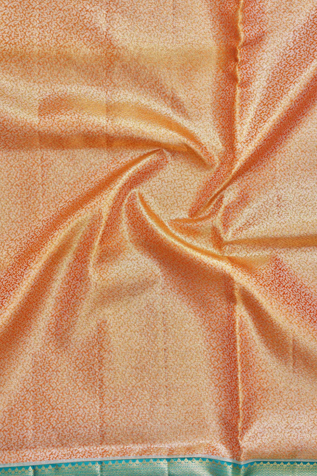 Micro-Leaf Jaal & Peacock Medallion Tissue Silk Saree