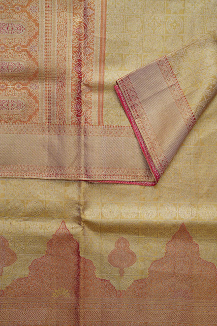Seamless Fancy Geometric & Temple Motif Tissue Silk Saree