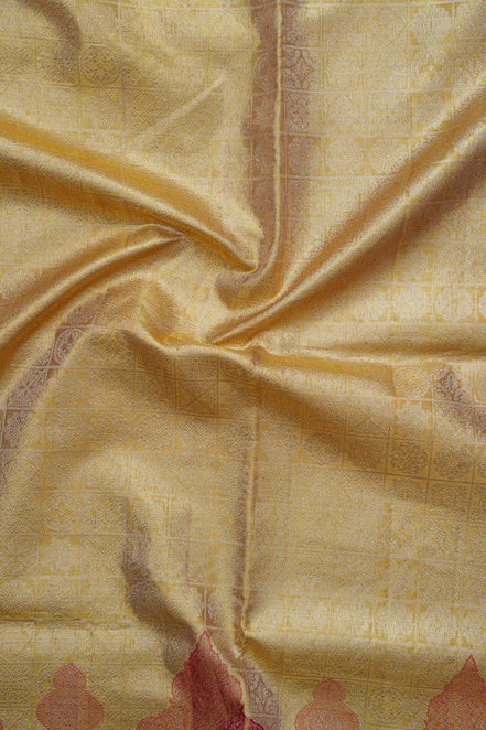 Seamless Fancy Geometric & Temple Motif Tissue Silk Saree