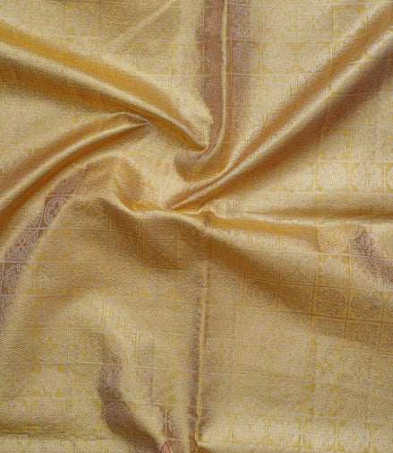 Seamless Fancy Geometric & Temple Motif Tissue Silk Saree