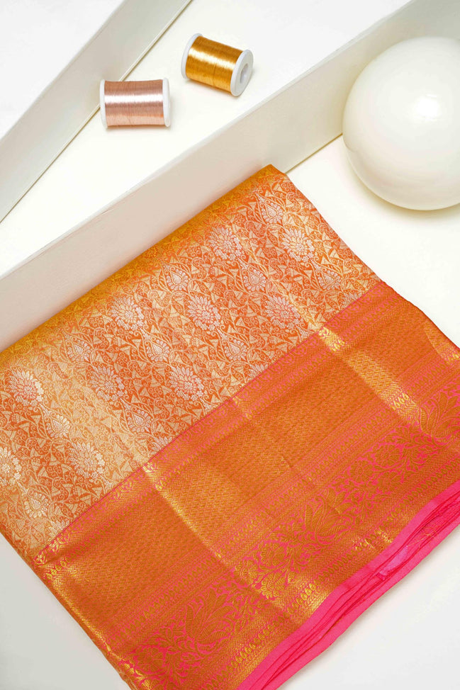 Traditional Floral with Gold Zari Pattern Tissue Silk Saree (silver touch with revalue)