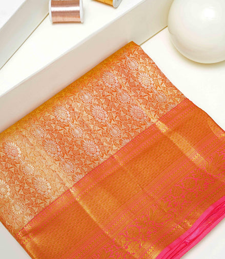 Traditional Floral with Gold Zari Pattern Tissue Silk Saree (silver touch with revalue)
