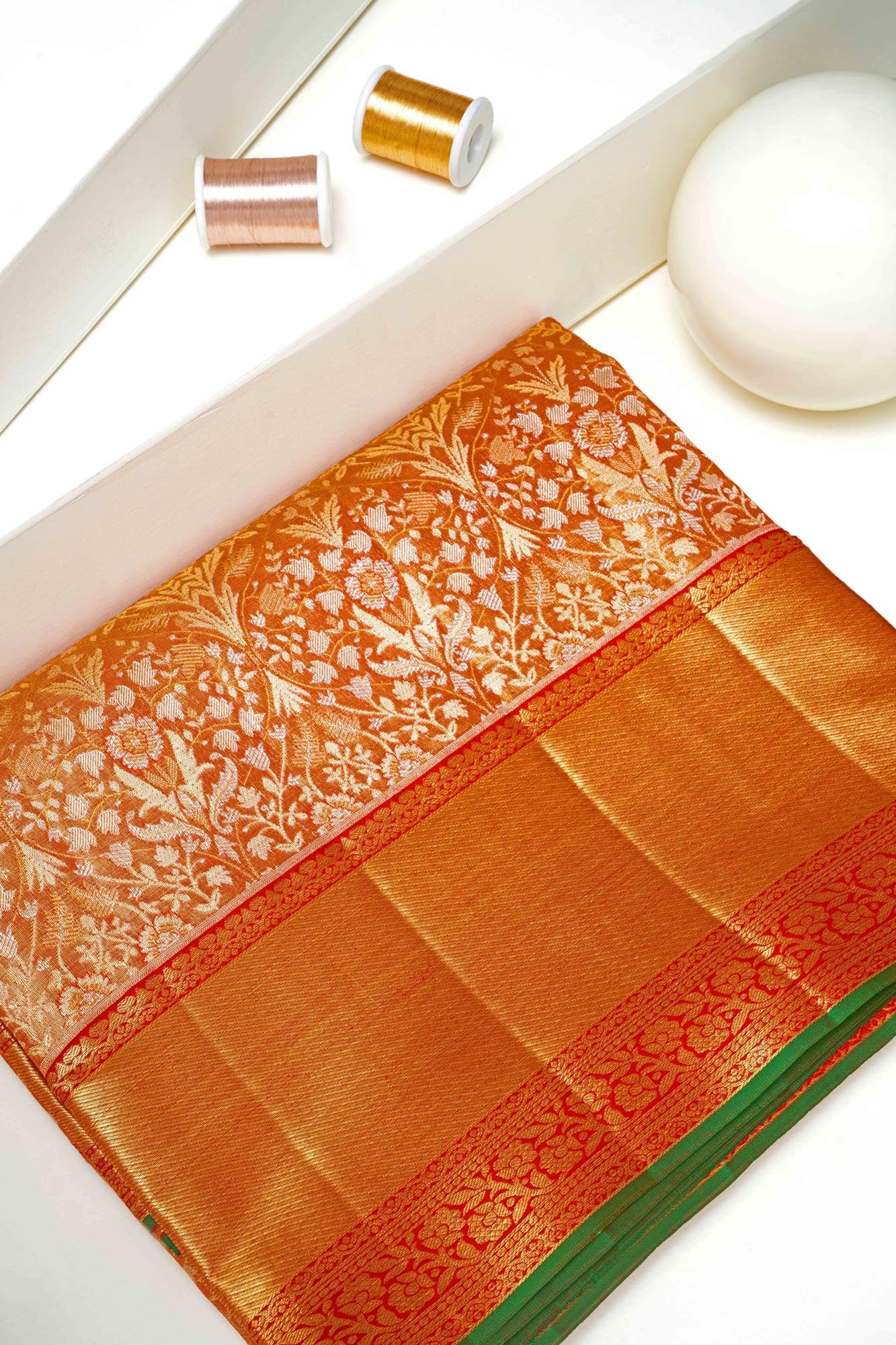 Leaf with Floral Design Pure Tissue Silk Saree