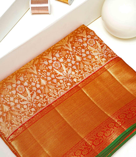 Leaf with Floral Design Pure Tissue Silk Saree