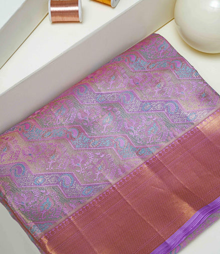 Zigzag & Paisley Floral Motif Tissue Silk Saree
