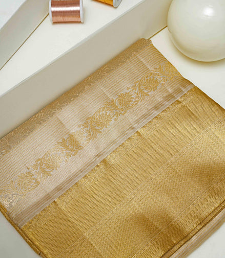 Horizontal Stripe & Floral Vine Pure Tissue Silk Saree
