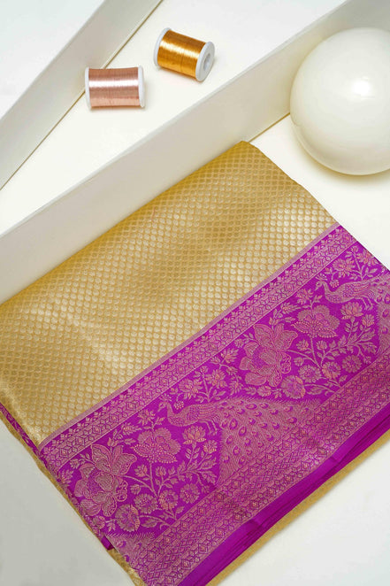 Micro-Geometric Diamond Grid & Peacock Floral Tissue Silk Saree