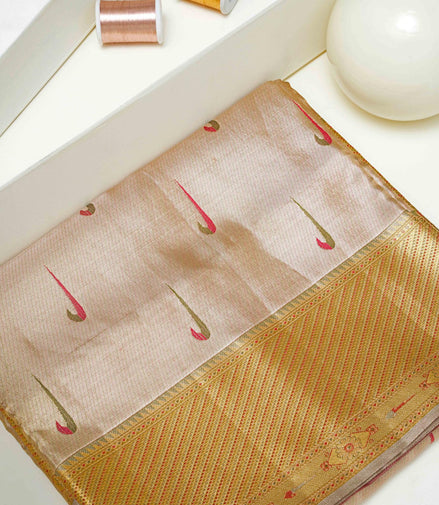 Paithani Style Paisley Motifs Gold & Silver Tissue Silk Saree
