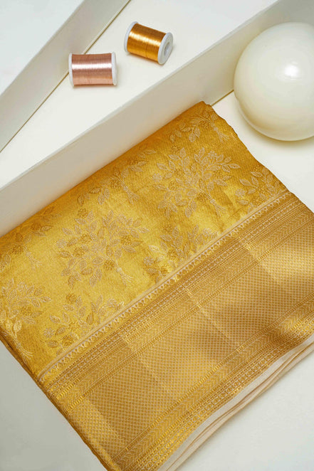 Leaf Pattern Tissue Silk Saree with Gold Zari (Revalue)