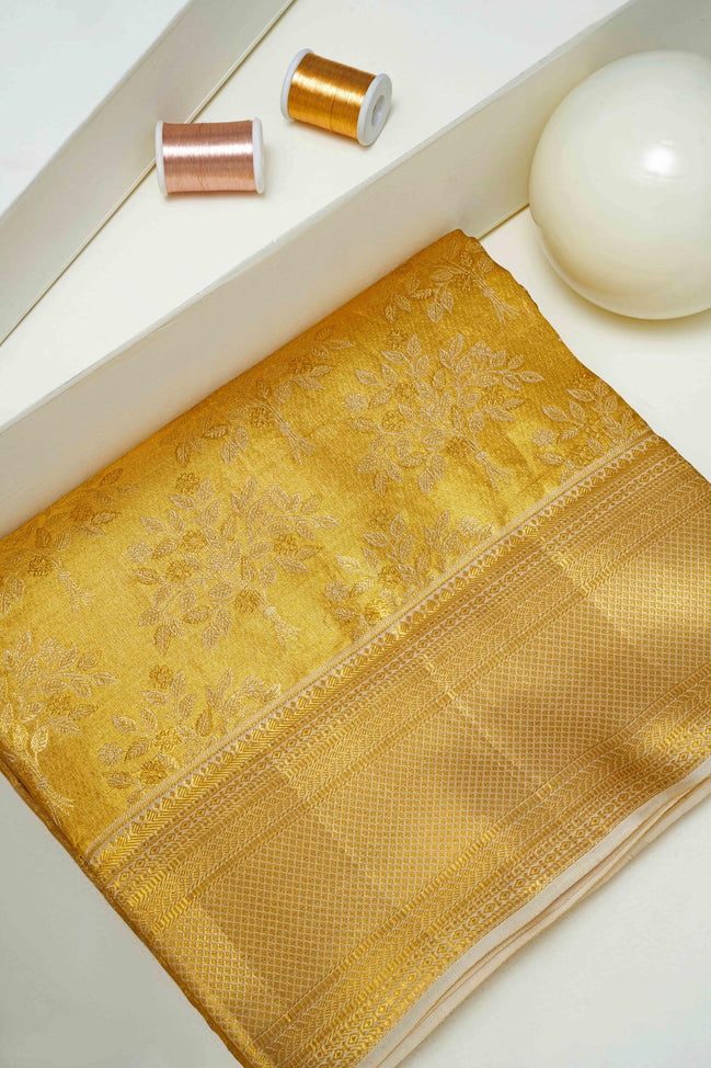 Leaf Pattern Tissue Silk Saree with Gold Zari (Revalue)