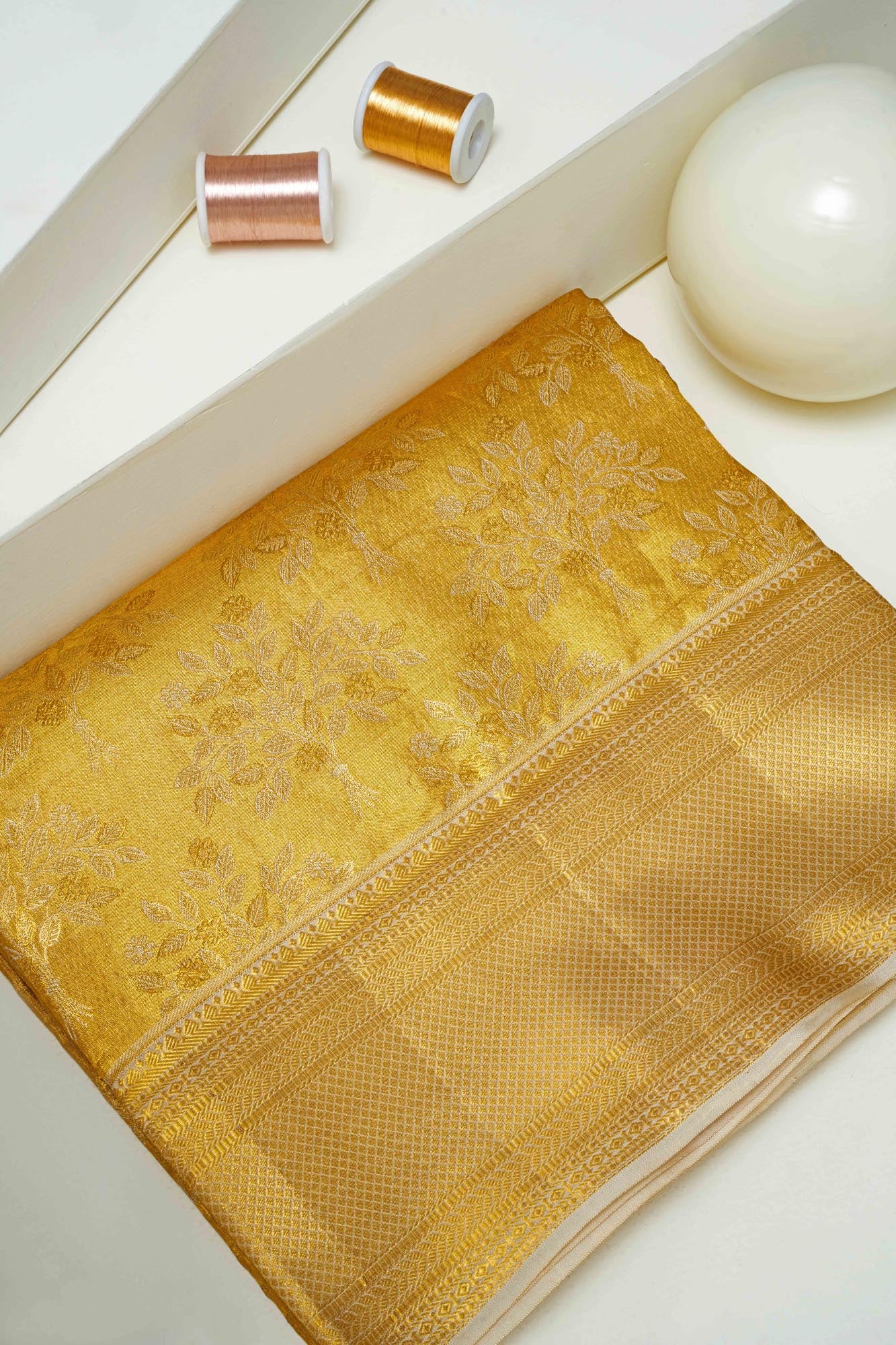 Leaf Pattern Tissue Silk Saree with Gold Zari (Revalue)