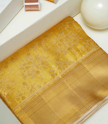 Leaf Pattern Tissue Silk Saree with Gold Zari (Revalue)