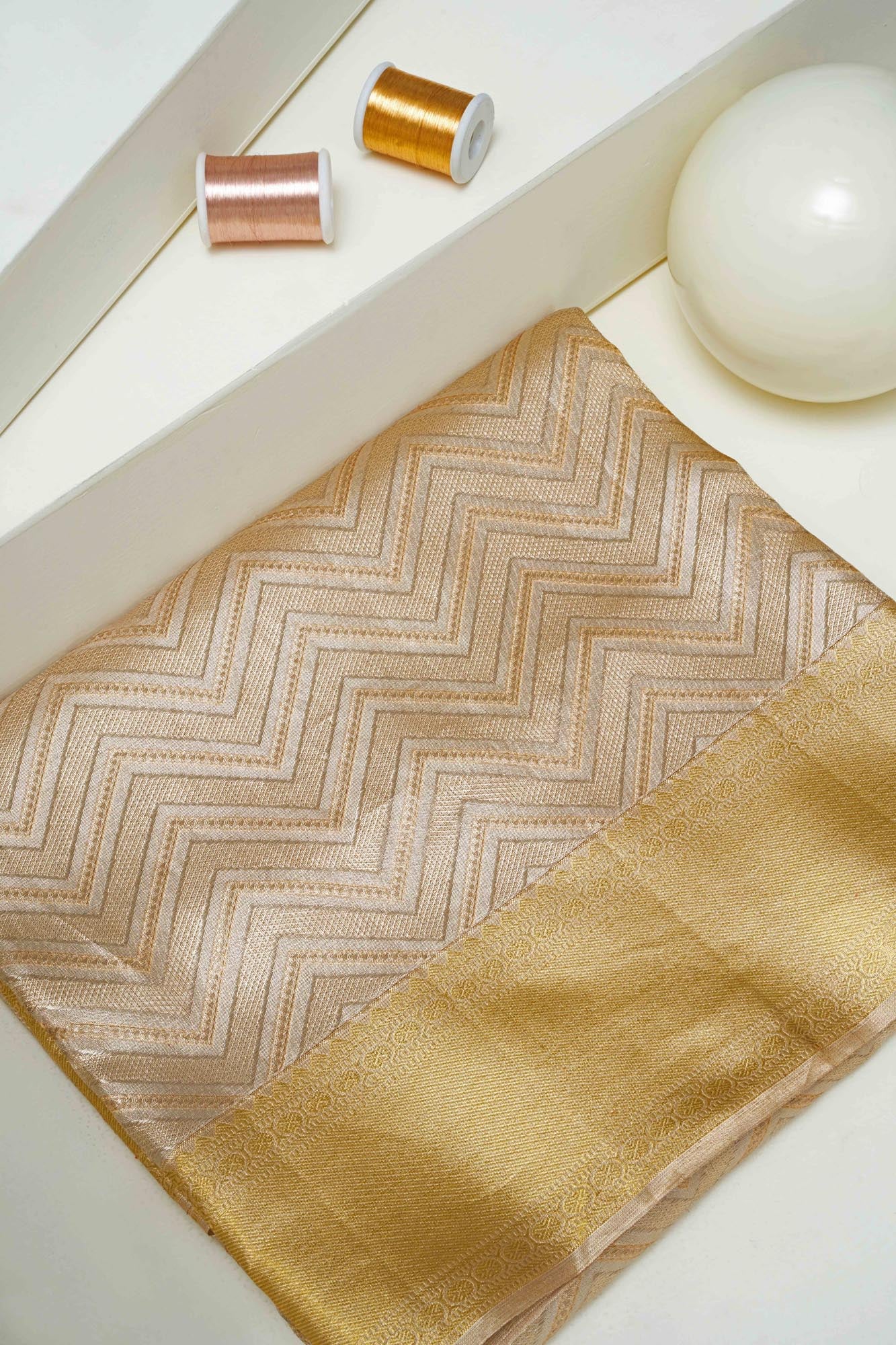 Zig Zag Fancy Pattern Tissue Silk Saree (Silver touch revalue)