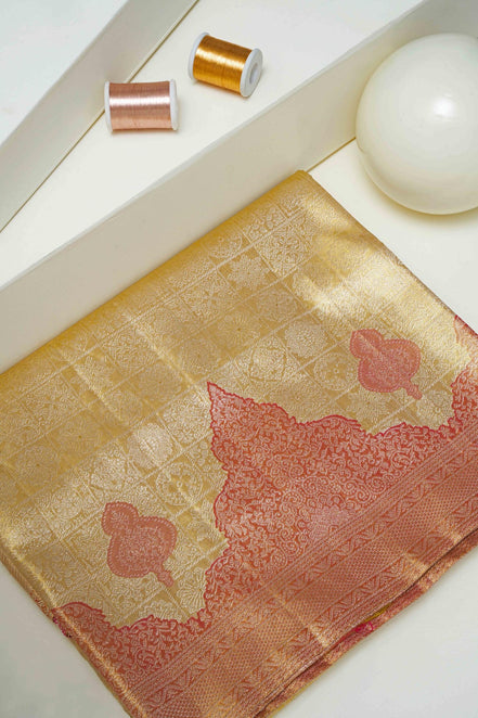 Seamless Fancy Geometric & Temple Motif Tissue Silk Saree
