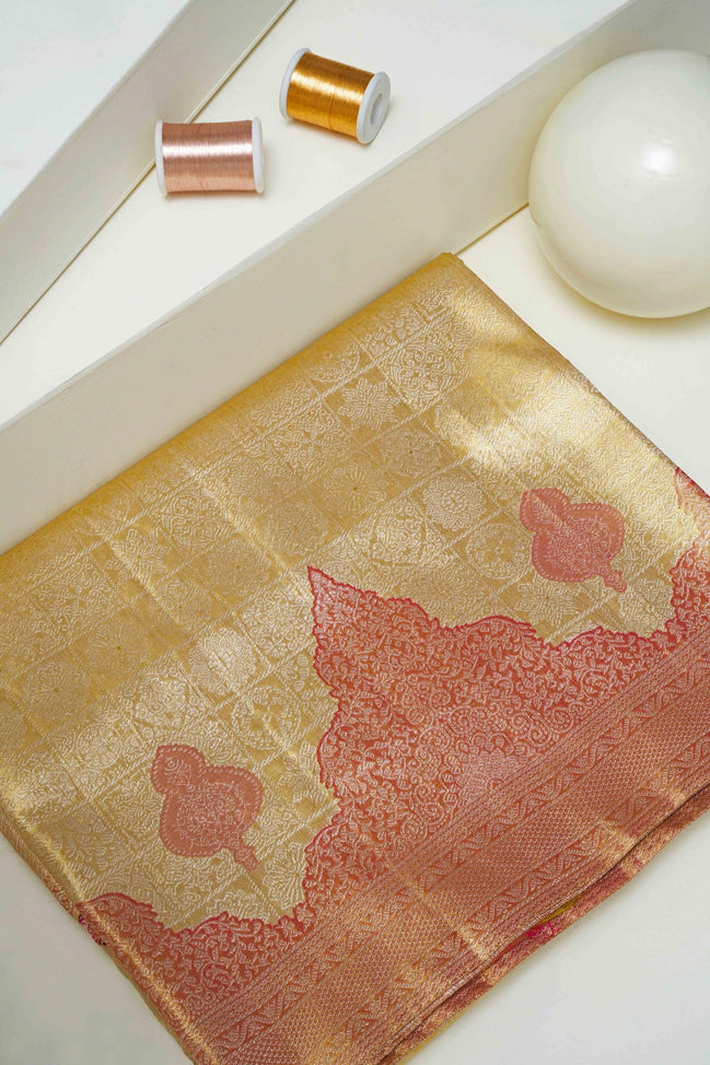 Seamless Fancy Geometric & Temple Motif Tissue Silk Saree