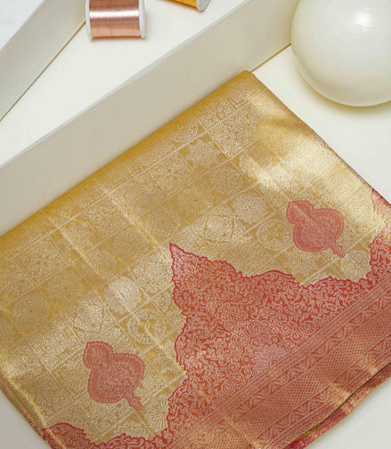 Seamless Fancy Geometric & Temple Motif Tissue Silk Saree