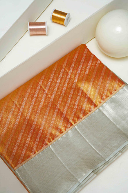 Diagonal Leaf Zari Design Tissue Silk Saree