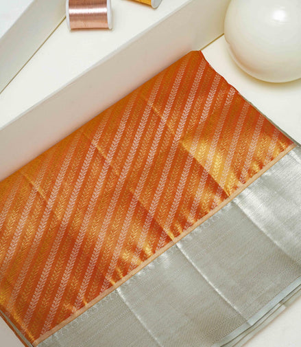 Diagonal Leaf Zari Design Tissue Silk Saree