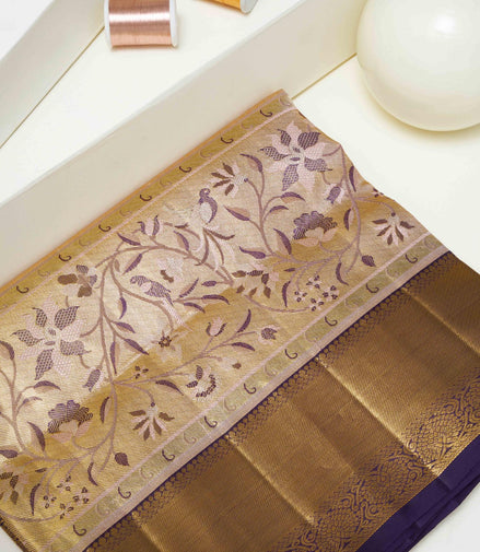 Perching Bird & Floral Skirt Border Pure Tissue Silk Saree
