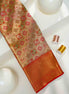 Geometric Grid & Meenakari Peacock Pure Tissue Silk Saree