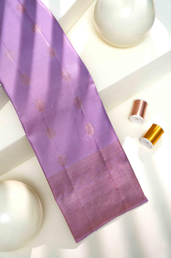 Geometric Floral Butta & Diamond Lattice Lavender Pure Silk Saree