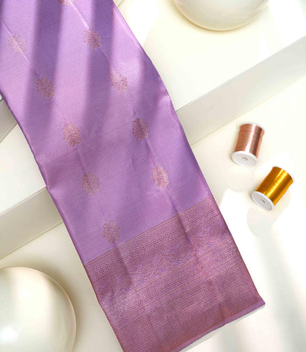 Geometric Floral Butta & Diamond Lattice Lavender Pure Silk Saree