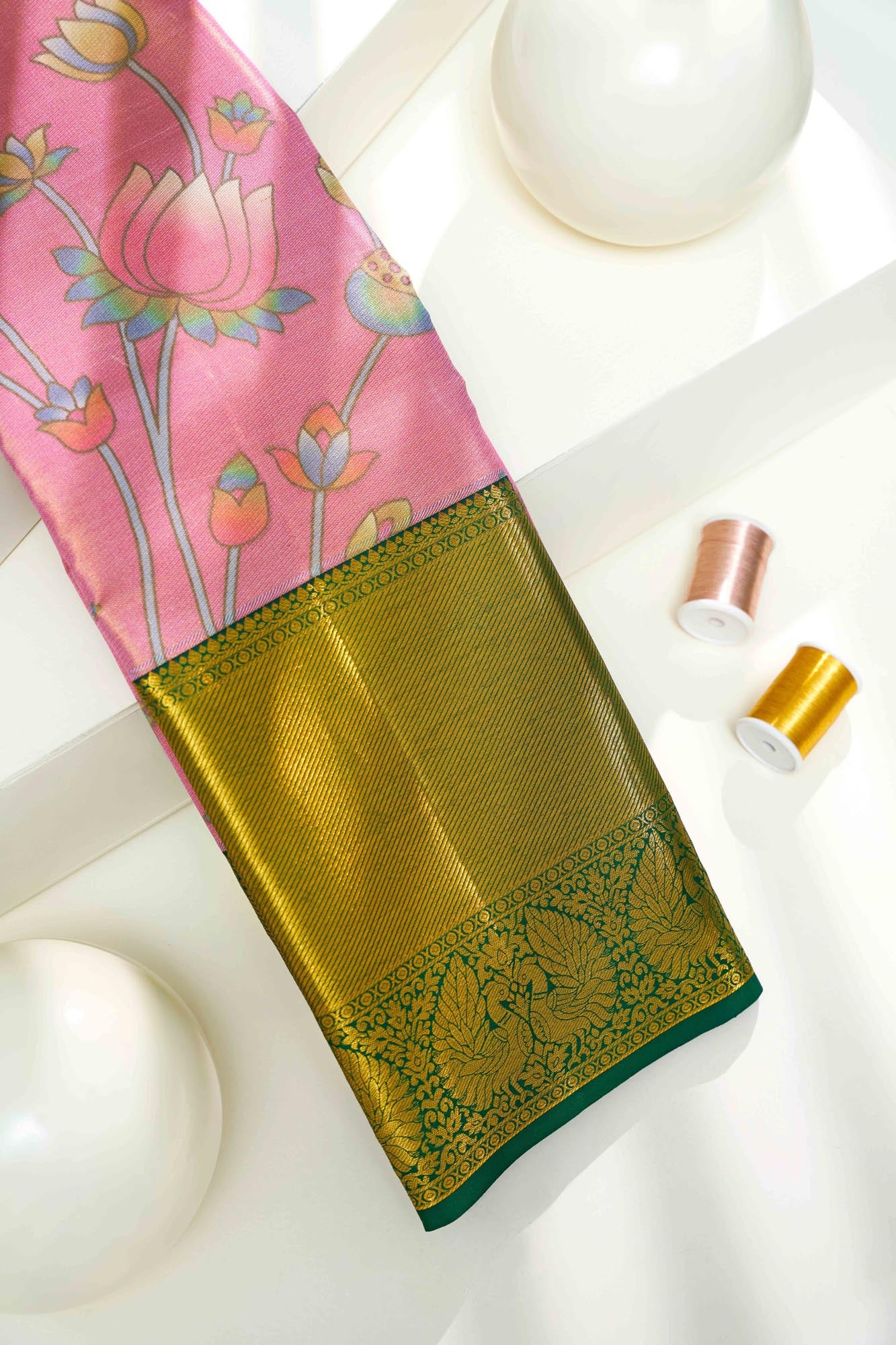 Kalamkari Lotus Design Silk Saree