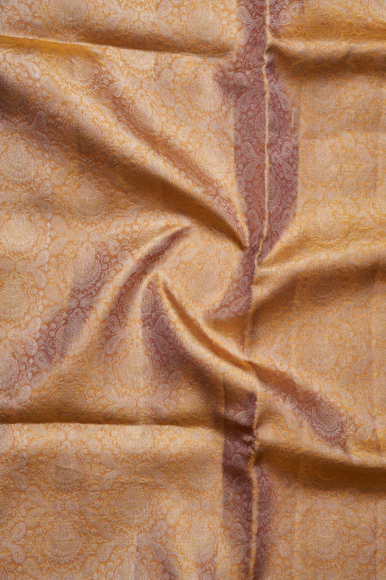 Paisley-Chakra Jaal & Floral Leaf Medallion Border Pure Tissue Silk Saree with Silver Touch