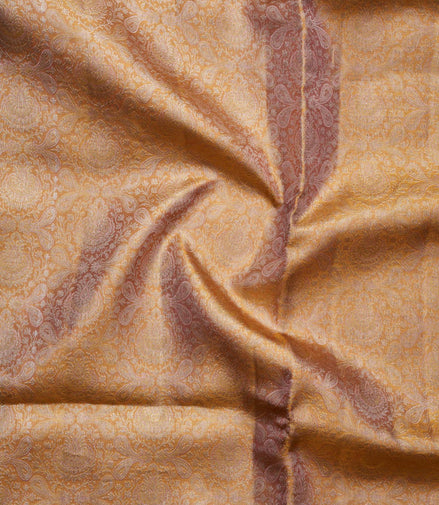 Paisley-Chakra Jaal & Floral Leaf Medallion Border Pure Tissue Silk Saree with Silver Touch