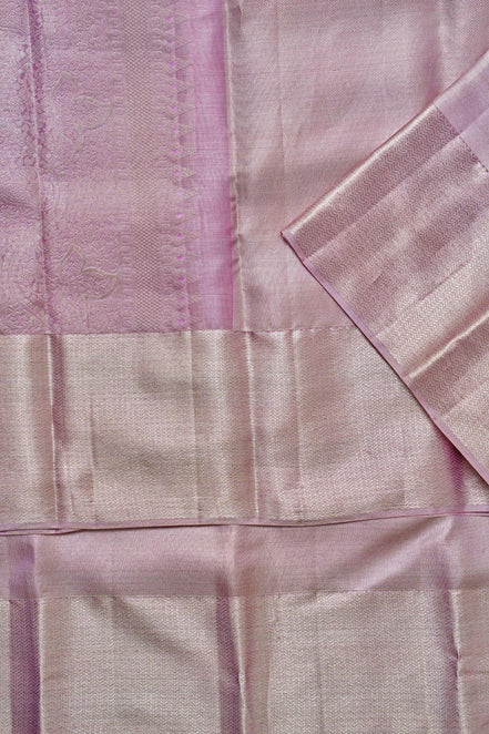 Diagonal Twill Texture Shimmer Mauve-Pink Pure Tissue Silk Saree