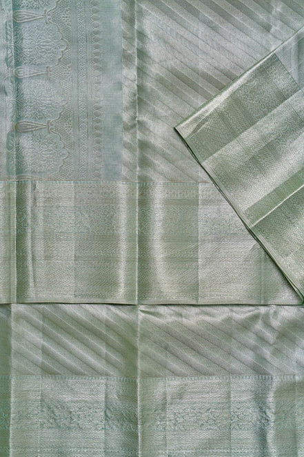 Diagonal Stripe Shimmer Mint-Green Pure Tissue Silk Saree